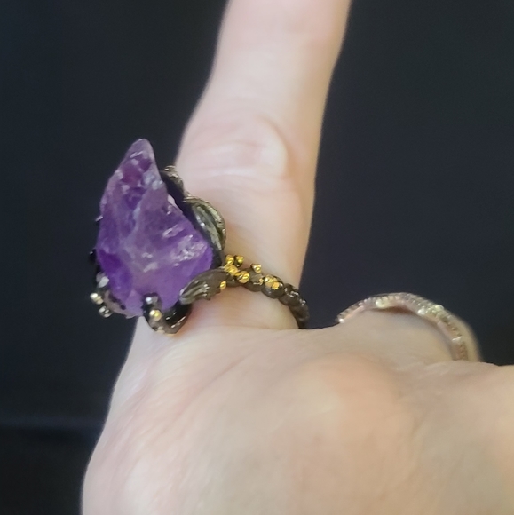GORGEOUS raw amethyst &Topaz sterling ring sz8 - Picture 11 of 17